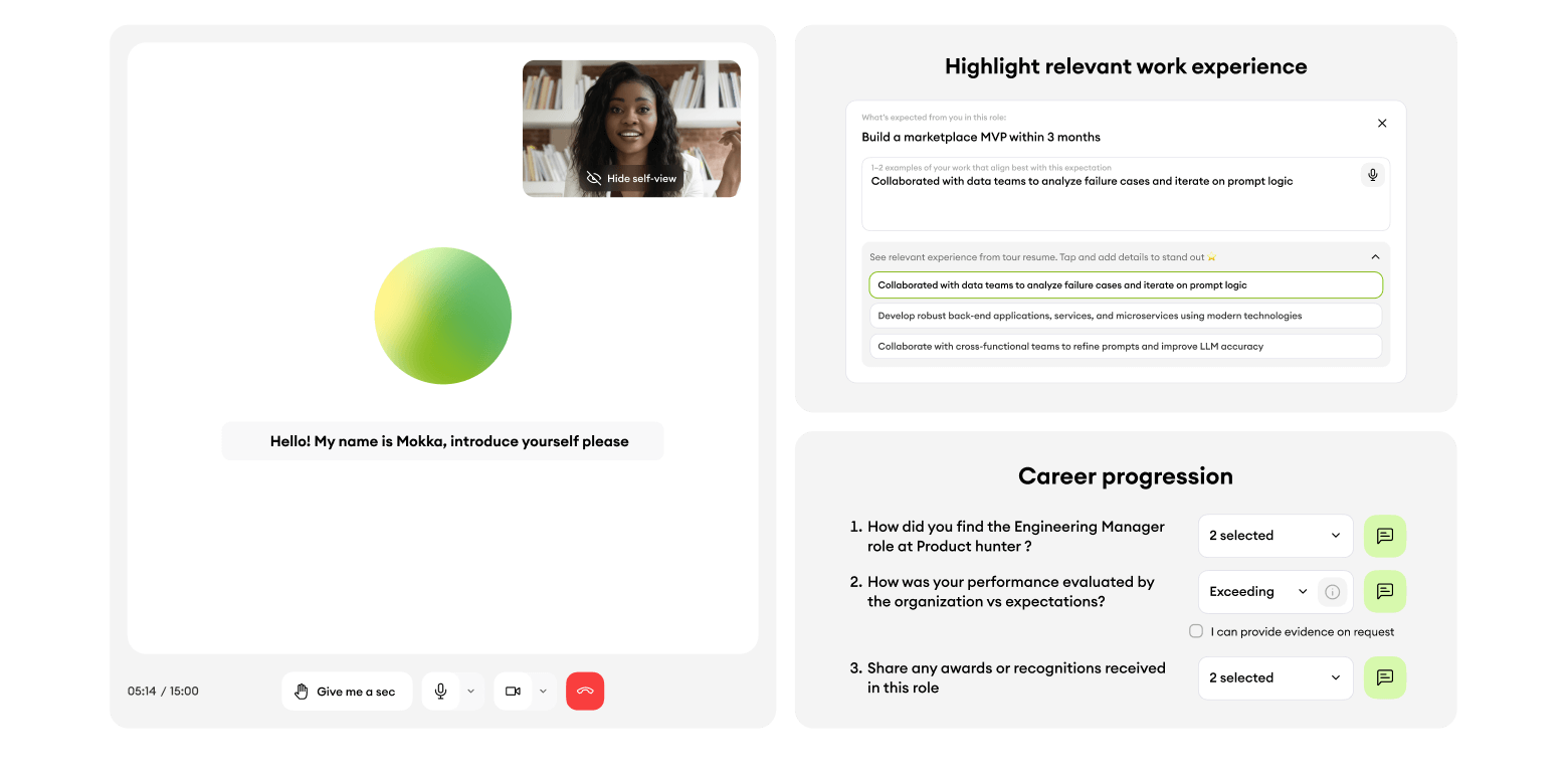 Mokka AI agent rated 4.7 / 5.0 by candidates image