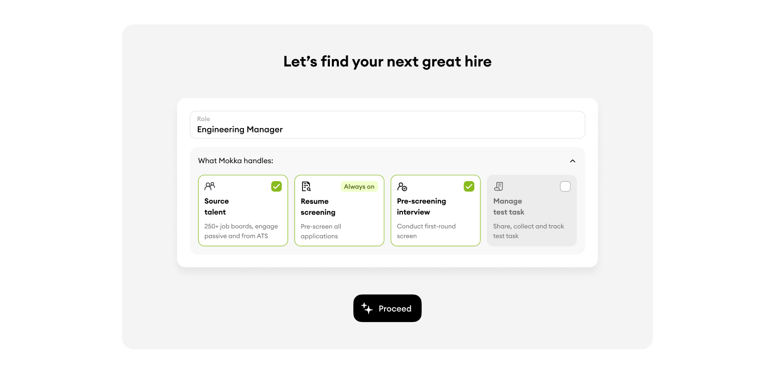 Use Mokka AI agents to source, screen and pre-interview talent image